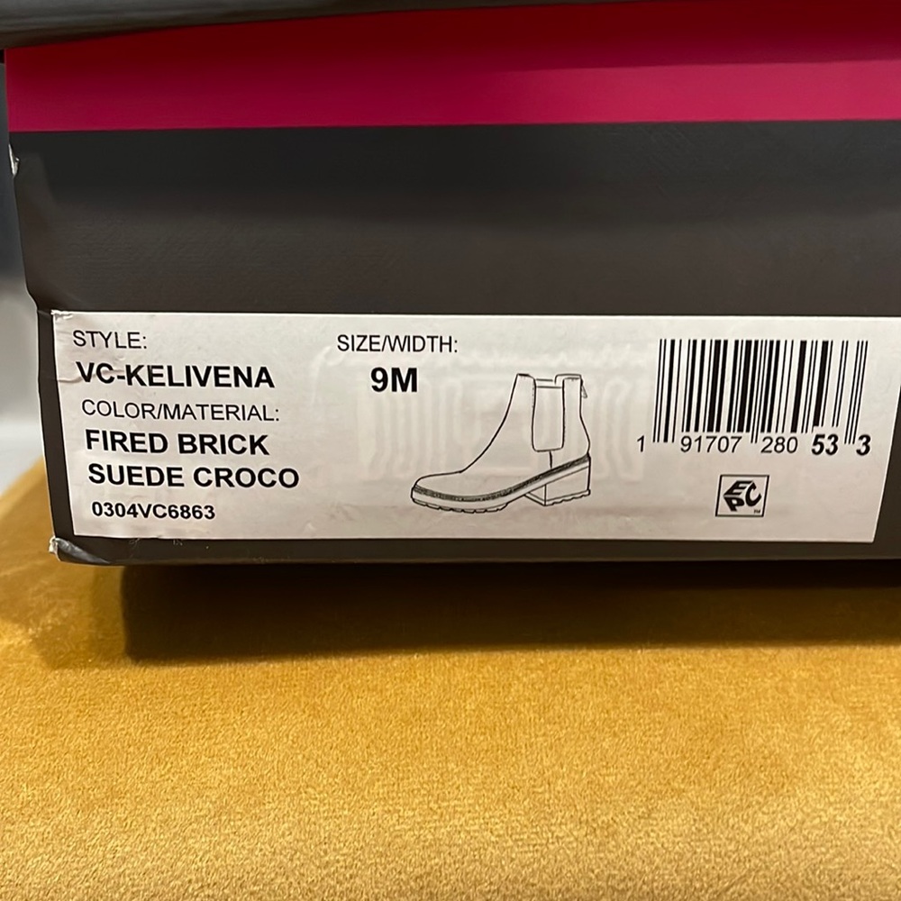 Vince Camuto Kelivena Fired Brick Suede Croco SZ 9 new in box - Picture 2 of 2